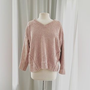 Michael Kors Large Pale Pink Shimmer V-Neck Sweater